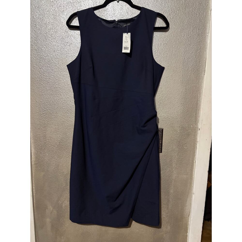 Banana Republic Navy Blue Ruched Faux Wrap Sleeveless Sheath Dress Size 12 NWT - Picture 3 of 10